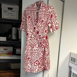Red and White Patterned Women's Dress